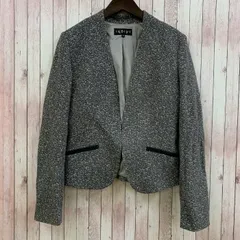 インディヴィ INDIVI セットアップ 上下 ノーカラージャケット ワンピース 半袖 フレンチスリーブ ひざ丈 タイト ツイード 38 グレー