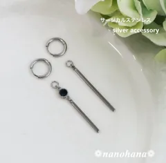 ✴︎ 深みブルーがきらめく ✴︎ 《 シンプルフープピアス＋NAVYストーン付スティックパーツセット 》065（オールサージカルステンレス）