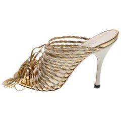 GUCCI (グッチ) スウェード切り替え レースアップ レザーサンダル バレエシューズ レディース ゴールド/ホワイト