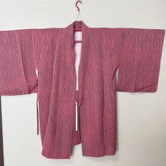 き733】羽織 赤黒縦縞 アールデコ裏地 昭和モダン レトロ上品 女性用 小紋・紬に リメイク素材