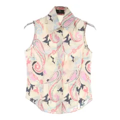 ETRO (エトロ) ペイズリー総柄プリント レギュラーカラー ノースリーブ シャツ ベージュ/ピンク 32-18152-4109