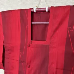 【き734】道行コート 赤濃淡ストライプ 曲線模様 昭和モダン レトロ 上品なお出かけ着 リメイク素材