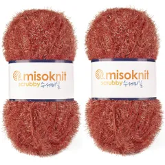 新品 Misoknit Pastel Scrubby Yarn for dishcloths Crocheting 2 Skeins Polyester 100% 2.8oz(80g) Each 196 Yards per Skein (Red Brown