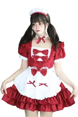 新品 [YAISHN] メイド服 ゴスロリ 人気 4色展開 鈴付き首飾り ピンク ブルー レッド ブラック ワンピース ハロウィン 仮装 レディース 可愛い ロリータ コスプレ 半袖 蝶結ぶ パーティー イベント 演出服 ニーハイ付き