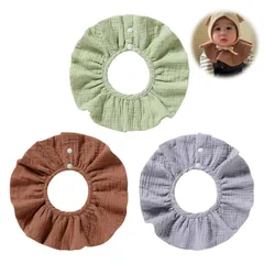 新品 [kasanidika] 3枚セット フリルスタイ 360° よだれかけ ベビースタイ スナップボタン ベビー ビブ 綿100% 4重ガーゼ ベビービブ 柔らかい 吸収性速乾性 花形 くるくる 無地 シンプル おしゃれ 食事 用 男の子 女の子 出産祝