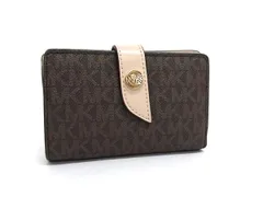 ■美品■ MICHAEL KORS マイケルコース MK柄 PVC 二つ折り 財布 ウォレット 小銭入れ 札入れ カード入れ ブラウン系×ピンク系 DI6657