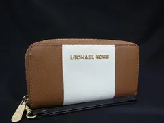 MICHAEL KORS マイケルコース レザー ハンドルストラップ付 ラウンドファスナー 長財布 ウォレット ブラウン系 DI6498