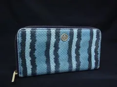 TORY BURCH トリーバーチ ロビンソン パイソン調 レザー ラウンドファスナー 長財布 ウォレット レディース メンズ ブルー系 DI9078
