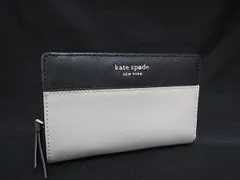 ■美品■ kate spade ケイトスペード WLRU5441 レザー 二つ折り 財布 ウォレット 札入れ 小銭入れ ブラック系×ベージュ系 DJ3111