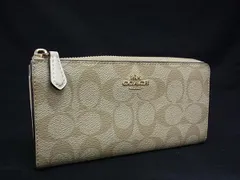 ■美品■ COACH コーチ F39673 シグネチャー PVC×レザー L字ファスナー 長財布 ウォレット 小銭入れ 札入れ ベージュ系 DJ4120
