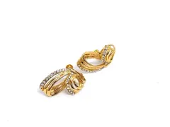 ■美品■ HANAE MORI ハナエモリ ラインストーン クリップ式 イヤリング アクセサリー レディース ゴールド系 DK7093