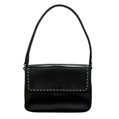 美品 agnes b.VOYAGE アニエスベーボヤージュ レザー ワンショルダーバッグ ハンドバッグ 肩掛け ショルダーバッグ ステッチ 黒 ブラック