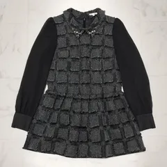 TO BE CHIC　トゥービーシック　ビジュー襟　ツイード　ミニワンピース　チュニック　異素材　長袖　グレー・黒　40　M　L