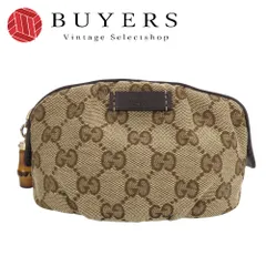 【中古】 グッチ ポーチ 246174 GGキャンバス レザー ベージュ ダークブラウン バンブー 小物入れ コスメポーチ レディース 女性 GUCCI