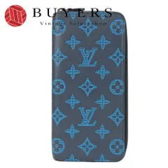 【中古】 ルイ・ヴィトン 長財布（ラウンドファスナー） ジッピーウォレットヴェルティカル M82322 モノグラムシャドウ ネイビー ブルー 型押し エンボス 小物 メンズ 男性 LOUIS VUITTON