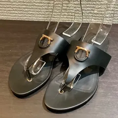 サルヴァトーレ フェラガモ Ferragamo ガンチーニ 金具 レザー トング サンダル シューズ YW13158 黒 ブラック [5] 約22cm I1004/T15