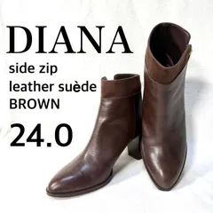極美品・未使用級✨ダイアナ サイドジップ ポインテッドトゥ レザー ブラウン ショート ブーツ DIANA MADE IN JAPAN 日本製 ショートブーツ ゴールドジップ 金ジップ