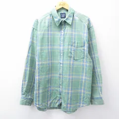 XL/古着 ギャップ GAP 長袖 フランネル シャツ メンズ 90s コットン 緑他 グリーン チェック 25oct31 中古 トップス
