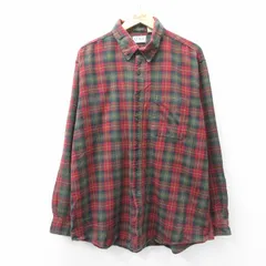 XL/古着 エルエルビーン LLBEAN 長袖 フランネル シャツ メンズ 90s 大きいサイズ コットン ボタンダウン 赤他 レッド タータン チェック 2