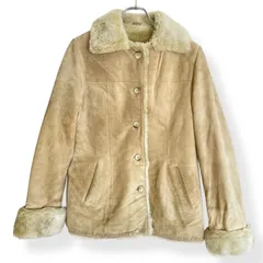 ベージュ 豚革ジャケット ファー襟 袖付き 本革 裏地ボア アクリル ポリエステル 23cm Lサイズ相当 レディース 秋冬 暖か 高級素材 JGF0167 769KZ