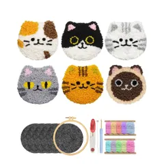 新品 【6点セット】パンチニードルコースターキット 刺繍フレーム・粘着フェルト・糸付き 初心者向けDIY手芸セット (A)