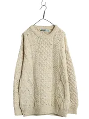 【お得なクーポン配布中!】 アイルランド製 aran crafts フィッシャーマン ウール ニット セーター メンズ L 古着 アラン ケーブル 長袖ニット ローゲージ ナチュラル