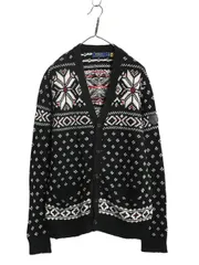 【お得なクーポン配布中!】 ポロ ラルフローレン ニット カーディガン メンズ S / コットン カシミヤ ノルディック バーズアイ 重ね着 前開き ポケット付き ブラック  