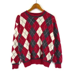 ベベ bebe ニット セーター アーガイル柄 ウール クルーネック 長袖 150 赤 レッド グレー オフ白 アイボリー