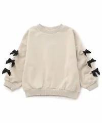 新品　BREEZE（ブリーズ）袖タックリボンモチーフ裏起毛トレーナー　 トップス トレーナー・スウェット　100㎝　110㎝　120㎝　130㎝　ベージュ　暖かい　トレーナー　スウェット女の子