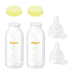 新品 母乳実感 直付け 哺乳瓶200ml×2個 + 直付け乳首(流量大)×2個 + ＫＲキャップ(イエロー)×2個