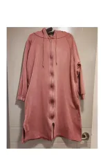 (ダウンコートの中に) ピンク オーバーサイズ 裏起毛パーカー ジップアップ (本当に暖かい)