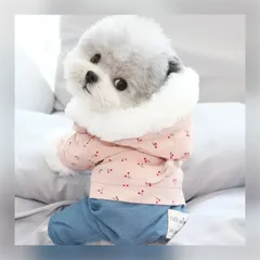 モコモコ さくらんぼ  カバーオール （ピンク） 犬服 ロンパース 犬の服 冬 裏起毛 ペット服 ペット用品 ドッグウェア 小型犬