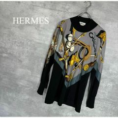 極希少/美品 HERMES ヴィンテージ 異素材コンビニットソー シルク総柄 馬 美品 HERMES ヴィンテージ 異素材コンビニットソー シルク総柄