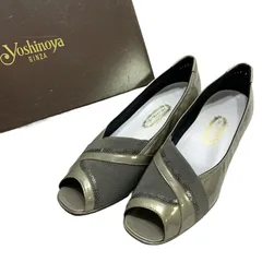 【美品】【箱付き】銀座ヨシノヤ (23.5) パンプス オープントゥ ヒール エナメル 切り返し メッシュ 希少デザイン