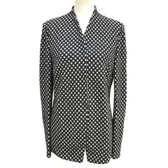 Z1555GIORGIO ARMANI ジョルジオアルマーニ ノーカラージャケット コットン 黒×白 イタリア製 サイズ44