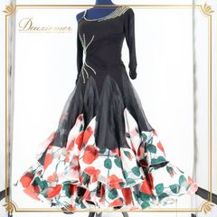 フラメンコ衣装】ブラック ファルダ ボランテ スカート 黒 水玉