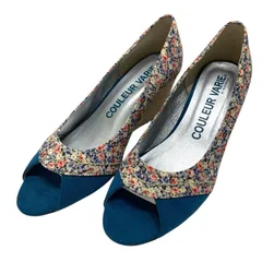 【新品未使用】クロールバリエ (24.5) パンプス ウェッジソール オープントゥ 切り返し 総柄 希少デザイン