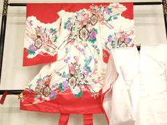 平和屋着物[]お宮参り　女の子　祝着　産着　初着　のしめ　長襦袢セット　御所車花文　金銀彩　洗える着物　AAAT9940ja