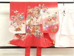 平和屋着物[]七五三　女の子　３歳　祝着　三つ身　長襦袢セット　御所車鴛鴦吉祥花文　暈し染め　金銀彩　逸品　CAAT6119ze