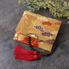 帯リメイク　数珠入れ　小物入れ　念珠入れ　袱紗タイプ　J-15-027 ハンドメイド　金茶　松