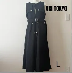 【最終値下】ABITOKYO  ジャンパースカート ウエストマーク　ケープデザイン　キーネック　ジャンパースカート　黒　Lサイズ