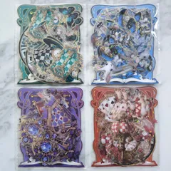 大人可愛い キラキラシールセット 30枚×4種類   120枚 金箔押し 耐水 キャラクターステッカー コラージュ素材 動物 イラストステッカー 耐水シール  スクラップ  コラージュ 手帳  大量 キラキラ  透け感