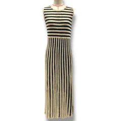 ZARA ザラ ストライプミディワンピース ロングワンピース フレア ノースリーブ ストライプ ボーダー 08779160070032 ベージュ 黒 ブラック Mサイズ レディース 夏 ゴーゴー古着久喜倉庫店 No.1346