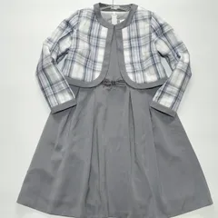 【極美品】Catherine Cottage　ノーカラー フォーマル ワンピース  セットアップ　160cm　グレー　チェック　フレンチスリーブ　リボン　インナー付き　入学 卒業 卒園 発表会 イベント