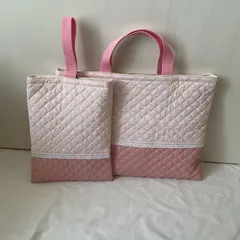 リボン柄入園入学2点セット　ハンドメイド女の子　レッスンバッグ　シューズケース　キルティング