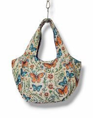 ハンドメイド 蝶、花、てんとう虫、トンボ柄 大きめトートバッグ 藤井