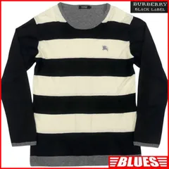 BURBERRY BLACK LABEL 廃盤 バーバリーブラックレーベル Tシャツ L ロンT カットソー ボーダー 白 黒 グレー 刺繍 麻 リネン 長袖 シャツ 長袖シャツ シャツ_カットソーサイズL一覧←SEULB屋着古← NS609