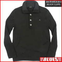 BURBERRY BLACK LABEL 廃盤 バーバリーブラックレーベル セーター ニット L メンズ 3 ヘンリーネック 黒 ウール 刺繍 ニット_セーターサイズL一覧←SEULB屋着古← NS613