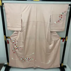 裄65 付け下げ 正絹 紋なし 染めの花唐草 袷 着物MK-676