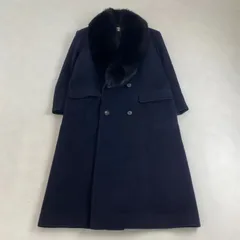 ヴィンテージ　ロングコート　カシミヤ　フォックスファー　マキシ丈　ネイビー　M・L相当